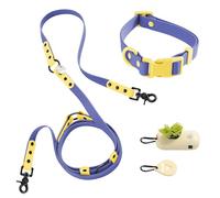 THE LICKER STORE WLK1005C-5SET Luna Medium 8FT Adjustable 6-in-1 Waterproof Hands-Free Leash and Collar with LED Flashlight, Bag Dispenser, and Poop Bag Holder, Curaçao