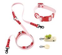 THE LICKER STORE WLK1005G-5SET Luna Medium 8FT Adjustable 6-in-1 Waterproof Hands-Free Leash and Collar with LED Flashlight, Bag Dispenser, and Poop Bag Holder, Paloma