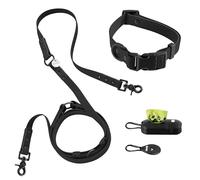 THE LICKER STORE WLK1005I-5SET Luna Medium 8FT Adjustable 6-in-1 Waterproof Hands-Free Leash and Collar with LED Flashlight, Bag Dispenser, and Poop Bag Holder, Bitters