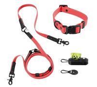 THE LICKER STORE WLK1005M-5SET Luna Medium 8FT Adjustable 6-in-1 Waterproof Hands-Free Leash and Collar with LED Flashlight, Bag Dispenser, and Poop Bag Holder, Shirley
