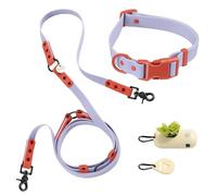 THE LICKER STORE WLK1006E-5SET Luna Large 8FT Adjustable 6-in-1 Waterproof Hands-Free Leash and Collar with LED Flashlight, Bag Dispenser, and Poop Bag Holder, Sangria