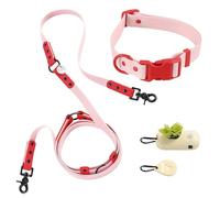 THE LICKER STORE WLK1006G-5SET Luna Large 8FT Adjustable 6-in-1 Waterproof Hands-Free Leash and Collar with LED Flashlight, Bag Dispenser, and Poop Bag Holder, Paloma