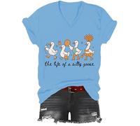 The Life of a Silly Goose Shirt, Funny Silly Goose T-Shirt, Classic Graphic Print Women Men V-Neck Tshirt Sky Blue