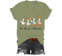 The Life of a Silly Goose Shirt, Funny Silly Goose T-Shirt, Classic Graphic Print Women Men V-Neck Tshirt Green