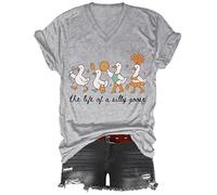 The Life of a Silly Goose Shirt, Funny Silly Goose T-Shirt, Classic Graphic Print Women Men V-Neck Tshirt Grey