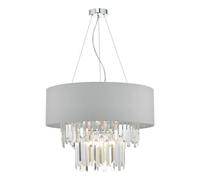 The Lighting Studio Halle 6 Light Pendant Grey Shade & Crystal