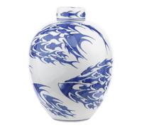 The Lighting Studio Simone Ceramic Blue & White Fish Pattern Jar With Lid