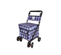 The Lightweight Walk and Rest Shopping Trolley with Padded Seat & Backrest/Walking Trolley/Mobility Trolley/Rollator/ 6 Wheel/Mobility Aid (FULLY ASSEMBLED READY TO USE) (Lilac Check)