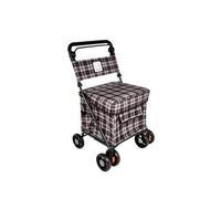 The Lightweight Walk and Rest Shopping Trolley with Padded Seat & Backrest/Walking Trolley/Mobility Trolley/Rollator/ 6 Wheel/Mobility Aid (FULLY ASSEMBLED READY TO USE (Red Check)