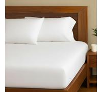 The Linen Company NY Eucalyptus Sheets - Tencel Super King Fitted Sheet with BCI Cotton, Ultra-Soft, Breathable Percale, Skin-Friendly, Lightweight, Temperature-Regulating for Soothing Sleep (White)