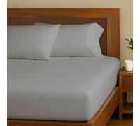 The Linen Company NY Single Cotton Fitted Sheet - 100% Cotton Percale, Cool & Crisp Hotel Feel, Breathable, Softens After Wash, Skin-Friendly, Temperature-Regulating for Comfortable Sleep (Light Grey)