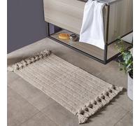 The Linen Yard Cotton Ribbed Tassel Bath Mat - Neutral