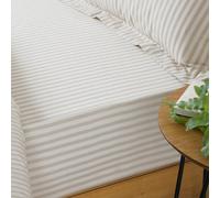 Furn. Yard Hebden 100% Cotton Striped Fitted Bed Sheet - Soft Textured Mélange Design (Natural - Single)
