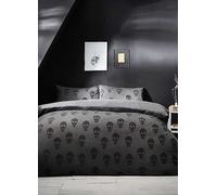 The Linen Yard Skulls Tuft 100% Cotton Halloween Duvet Cover Set Black