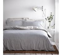 The Linen Yard The Hebden Duvet Set Reversible Striped Design-2 X Pillowcases Included Machine Washable-260 X 220Cm (102" X 87" Inches), Cotton, Blue/Grey/Natural, Super King