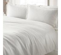 Riva Paoletti Waffle Plain White King Size Duvet Cover Set - Waffle Weave Texture - 2 X Oxford Border Pillowcases Included - 100% Cotton - Machine Washable - 228 X 218cm (90" X 86" Inches)