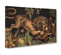 The Lion 1880 Lion & prey Canvas Print | Gallery Wrapped 30mm Frame Wall Art | 20x14 inches | Ready to Hang | Retro Animals Picture | Living Room Bedroom Lounge Office