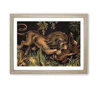 The Lion 1880 Lion & prey Vintage Framed Print | A3 Oak Framed Wall Art | Ready to Hang | Classic Animal Picture | Living Room Bedroom Lounge Office