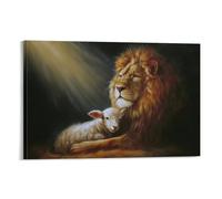 The Lion And Lamb Sunlight Pours Down Poster Print Canvas Wall Art Pictures Decor for Bedroom Bathroom Living Room Office Home Wall Decor 12x18inch(30x45cm)