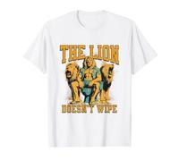The Lion Doesn't Wipe Funny Alpha Bootleg Unhinged Meme Value Graphic T-Shirt, Men, White, M