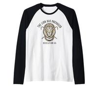 The Lion Has Prevailed Revelation 5:5 Christian Raglan Baseball Tee