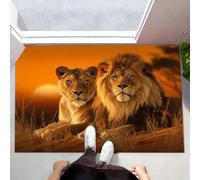 The Lion King And Queen Indoor Door Mat, 90 x 150 cm Non-Slip Washable Rug Prairie Sunset Low-Profile Inside Doormats for Porch Insider, Bedroom, Entryway, Accent Rug, Orange