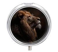 The Lion Raises Its Head Pill Box Cute Round Pill Case Portable Medicine Tablet Vitamin Holder Organizer for Purse Pocket