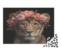 The Lioness Wears A Large Flower Crown Jigsaw Puzzles. 1000pcs (75x50cm) Whimsical Challenge Toy for Educational Games Gifts