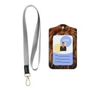 The Lion's Gaze Card Badge Leather Holder.Leather ID Badge Holder with Lanyard, Double-Sided Print Card Case for Office Work