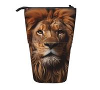 The Lion's Gaze Expandable Stand Pencil Pouch, Multi-Design Oxford Fabric, Adjustable Height, Multi-Use Cosmetic Bag