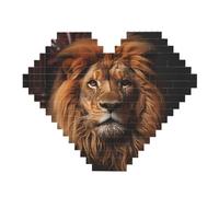 The Lion's Gaze Print Building Brick Block Puzzle - Heart Shaped Picture Puzzles, Wooden Picture Jigsaw Puzzles