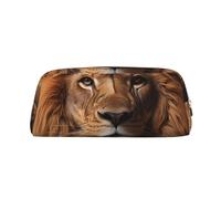 The Lion's Gaze Print Pencil Case, Pencil Pouch with Zipper, Portable Stationery Organizer pencil bag - Office Travel, Gold, One Size, Art Deco