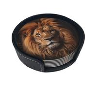 The Lion's Gaze Round leather coasters (set of 6) Delicate and soft table decorations, suitable for coffee cups, mugs, etc.