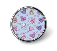 The Little Bear And Hearts Round Metal Brooches 1 Inch Memorial Badges Exquisite Decorations Pins for Clothing