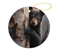 The Little Bear Hiding in Tree Round Decor Hanging Ornament 4 Pcs