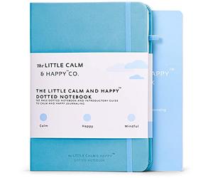 The Little Calm and Happy Dotted Notebook - 160 Page Hardcover Vegan Friendly Dotted Page Journal with Banded Closure, Bookmark and Introductory Guide for Journaling, Sketching and Organisation (Blue)