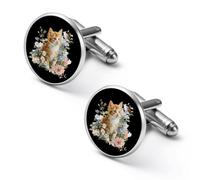 The Little Cat And Flowers Cute Cufflinks for Men Shirt Studs | Classic Alloy Cuff Link Wedding Business