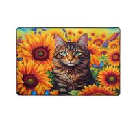 The little cat Washable Area Rug 36x24 & 72x48 Non-Slip Carpet Bedroom | Washable flannel area rug with full-surface print, non-slip dot backing, memory foam core for bedroom, living room, entryway.
