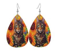 The little cat Women's Teardrop Leather Earrings - Lightweight PVC Dangle Earrings, 925 Silver Hooks, Double-Sided Prints | Hypoallergenic Gift
