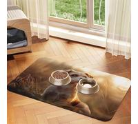 The Little Dog Standing on The Grass Under The Sunset Pet Feeding Mat Dog Cat Eating Food Absorbent Leather Tablecloth for and Water Bowl Waterproof No Stains Quick Dry Non-Slip 23.62 * 15.75IN