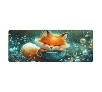 The Little Fox With A Full Teacupfloral Print Mousepad Laptop Keyboard Mat Large Mouse Pad With Stitched Edges Long Non-Slip Rubber Base Spring Desk Pad For Office Home Desk Decor, 31.5" X 11.8"