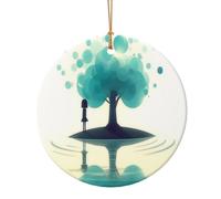 The Little Girl by The River. Round Shaped Ceramic Pendants, Christmas Tree Ornaments, Ceramic Ornaments for Festive Decor
