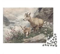 The Little Goat And Its Mother Stood on A Rocky Cliff Puzzle 1000pcs (75x50cm) Erwachsene Puzzle,Home Decor