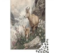 The Little Goat And Its Mother Stood on A Rocky Cliff Puzzle 38x26cm/1000pcs Erwachsene Puzzle,Home Decor