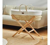 The Little Green Sheep Moses Basket with Stand - Organic Knitted Bassinet Made with Natural Palm Leaf, Mattress and Natural Foldable Stand, Free From any Nasties, Durable and Lightweight, White