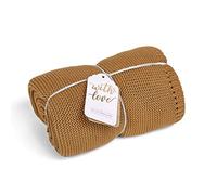 The Little Green Sheep Organic Knitted Cellular Baby Blanket, Lightweight & Breathable 75x75cm Blanket, Honey