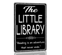 the Little Library Sign Library Themed Retro Metal Tin Signs Home Library Reading Room Wall Decoration Art Poster Vintage Novelty Sign Metal Plaque 8x12 Inch