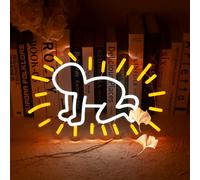 The little man on his knees Neon LED Sign Abstractionism Scrawl Theme Lamp “15.7x10.1” Neon Light for Bedroom Home Bar Wall Decor Keith Haring Panting LED As a Gift for Young People Student Painter