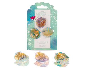 The Little Mermaid Hair Claw Clips x3 Disney | Mad Beauty | Ariel Seashells Blue Pink Shape Jaw Clips, Cute Hair Accessory for Curly & Wavy Styles | Gifts for Women, Adults, and Kids