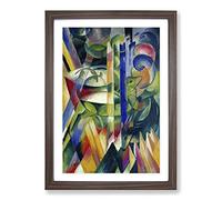 The Little Mountain Goats by Franz Marc Framed Print | A2 Walnut Framed Wall Art | Ready to Hang | Modern Animal Picture | Living Room Bedroom Lounge Office